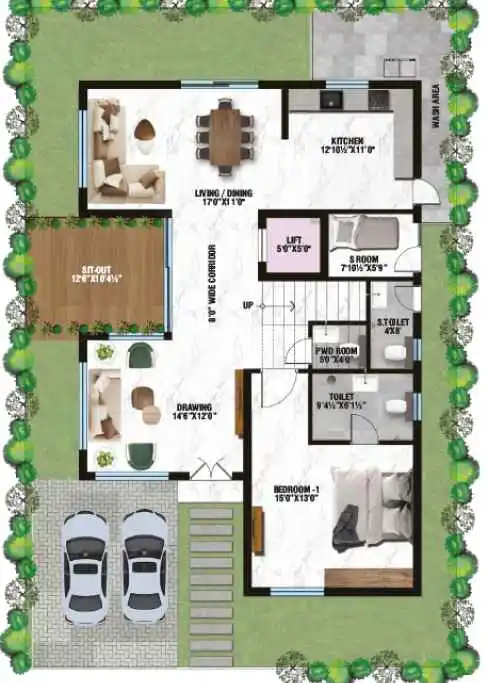 West-Facing Villas in Adibatla – Ground Floor Plan | The Square | Jaykay Infra